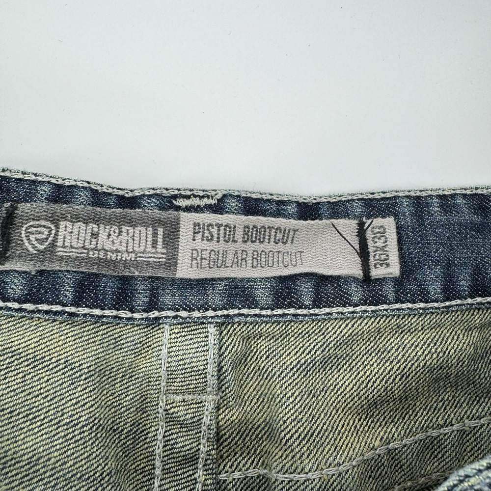 Rock & Roll Denim Jeans Mens 36x30 Blue Pistol Regular Fit Stackable Bootcut - Picture 8 of 16